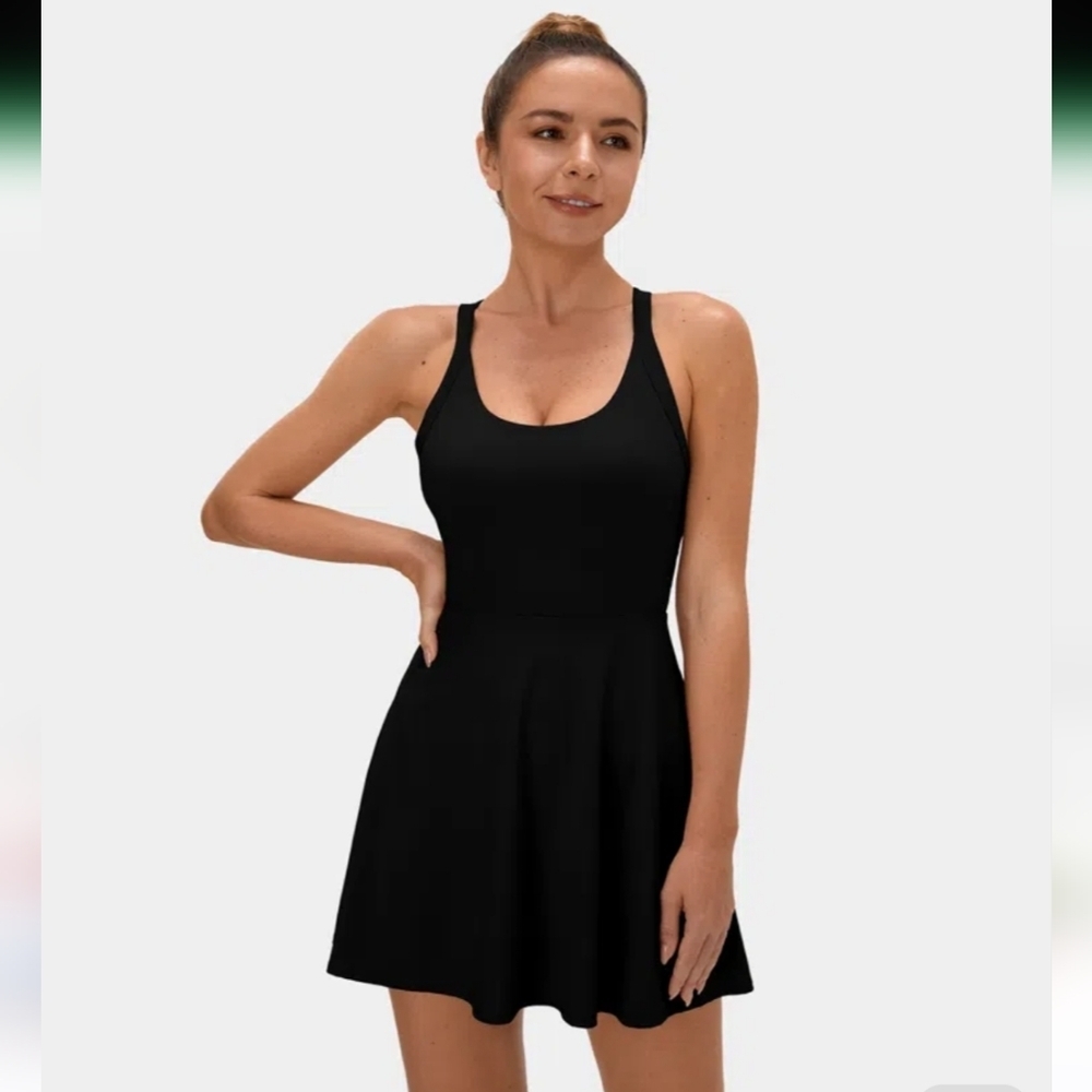 Backless Cut Out Twisted Side Pocket 2-in-1 Mini Barre Ballet Dance Dress